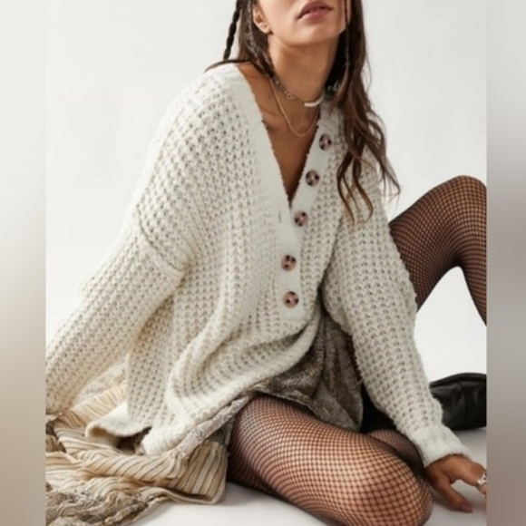 Free People Sweaters - Free People Whistle Henley waffle sweater size medium in cream